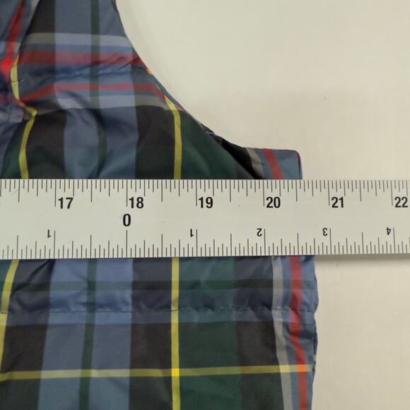 Lands End M Puffer Down Plaid Vest Tartan Navy Green Outdoor Preppy - Picture 8 of 9